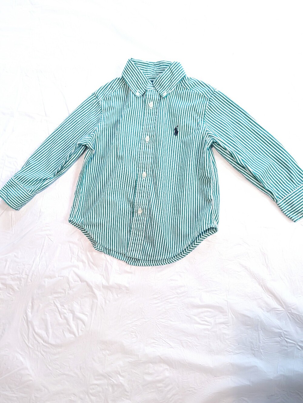 Ralph Lauren Toddler Green Striped Button Down Shirt 2 / 2T Preppy Classic